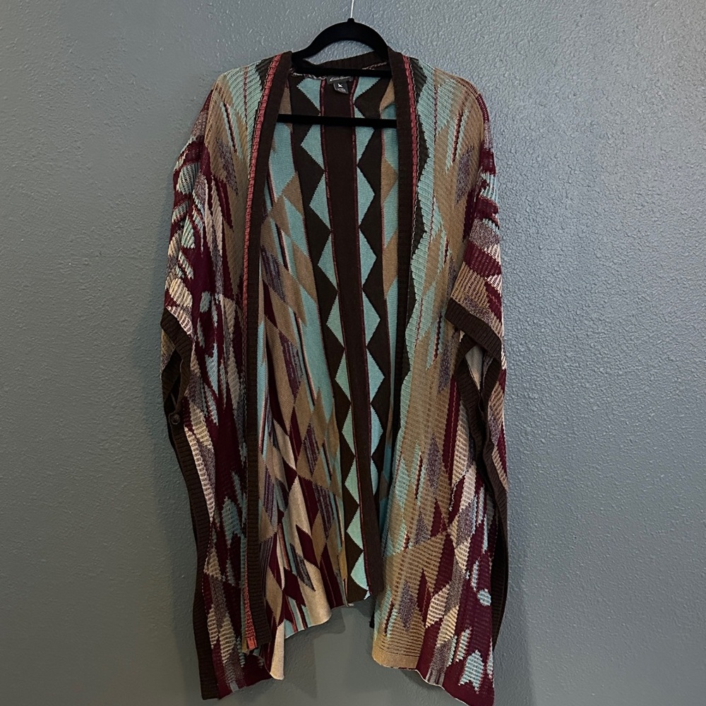 Eddie Bauer Multicolor Geometric Open Cardigan